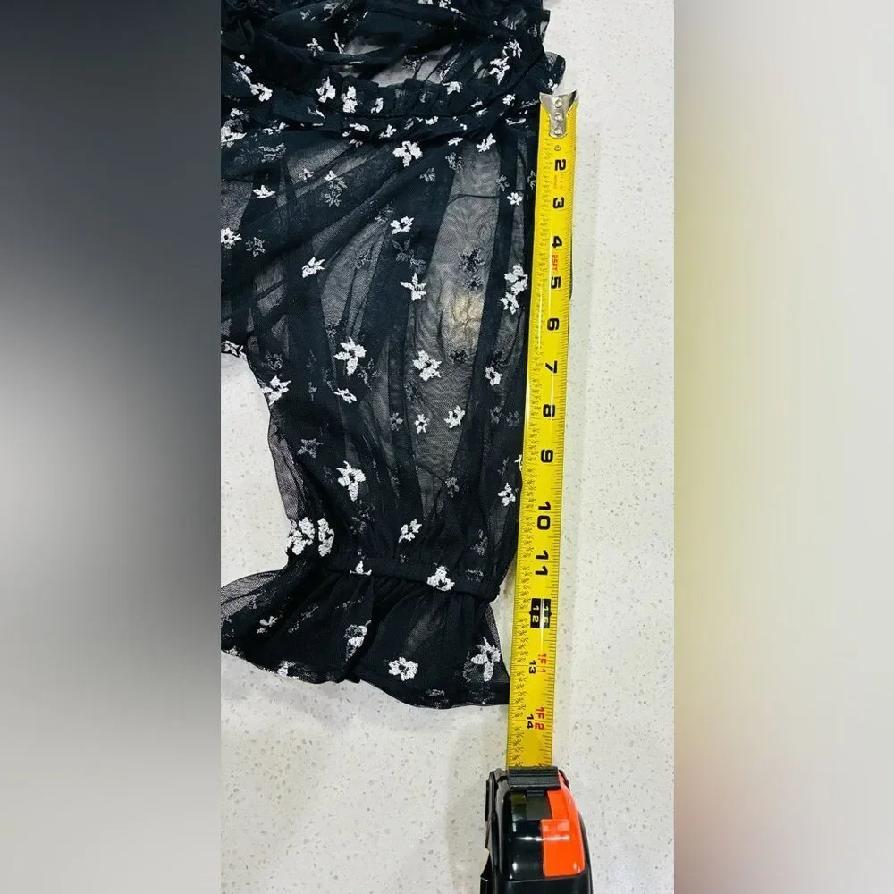 Free People Black Sheer Lace Embroidered Floral Tunic Top XS Boho Goth Festival - Picture 8 of 12